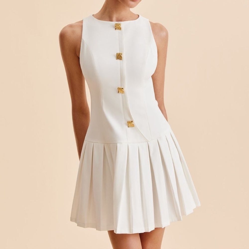 Commense Metal-Button Pleated Tank Dress size S